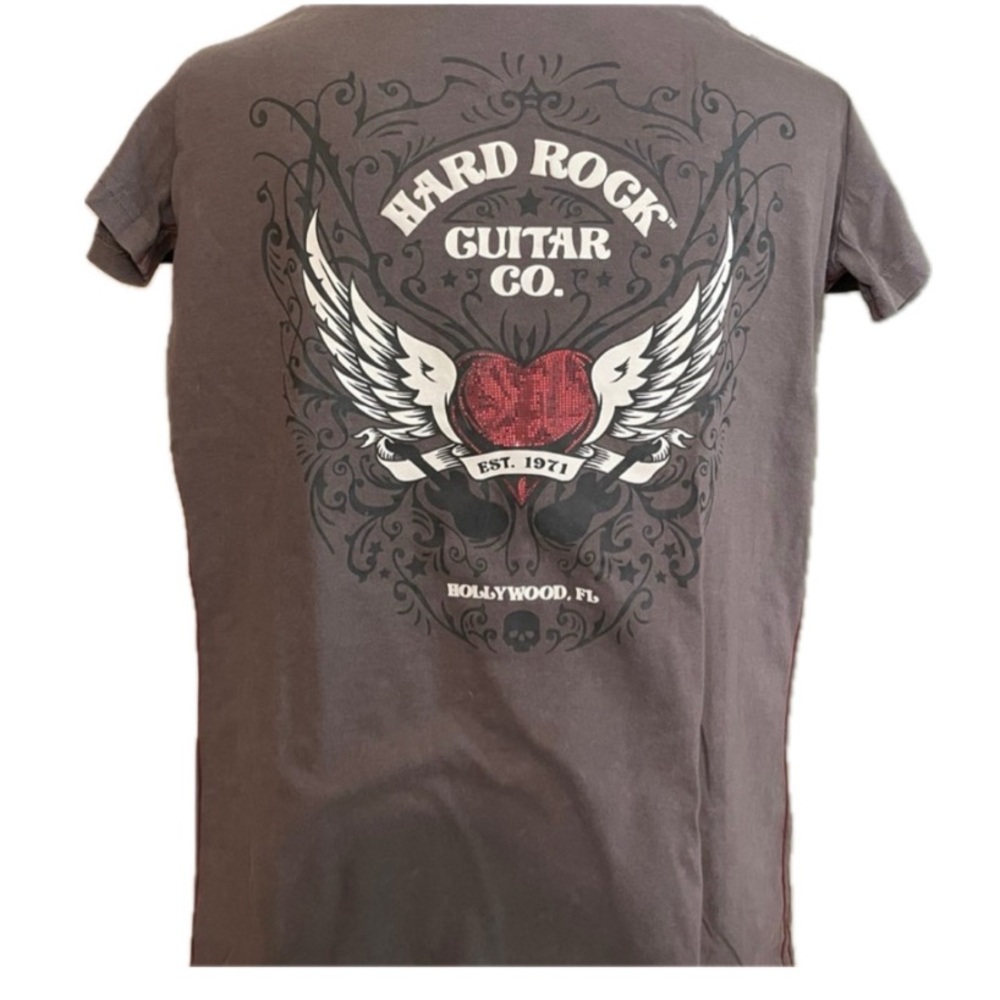 Hard Rock Cafe Charcoal Tee with Red and White Graphic